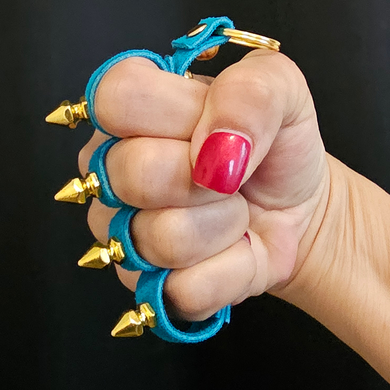 Turquoise Suede & Gold Punk Knuckle Spikes